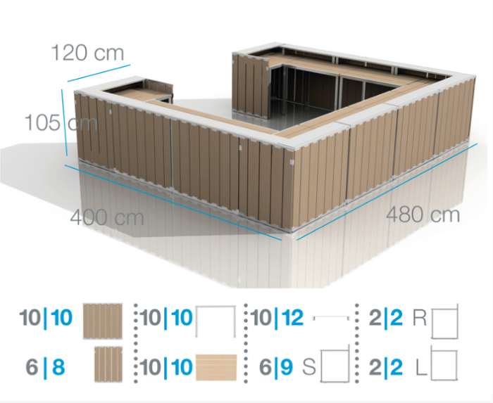 BIG BAR Elements - natural / white / grey, folding pallet, wooden